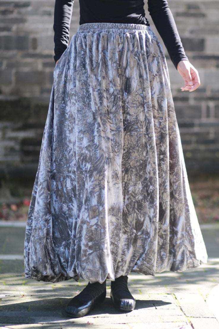 Velvet Tie Dye Swing Midi Skirt