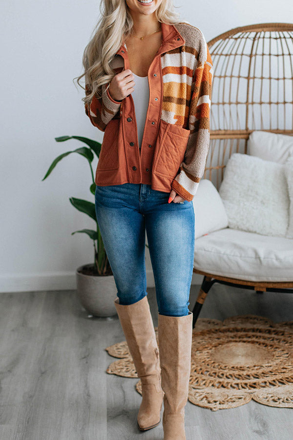 Striped Contrasting Loose Long-sleeved Fur Coat
