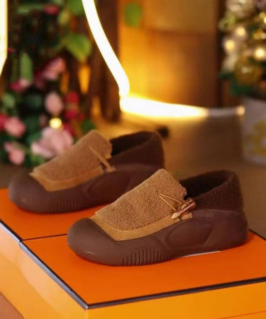 Yellow Cotton Fabric Splicing Platform Warm Flats Shoes