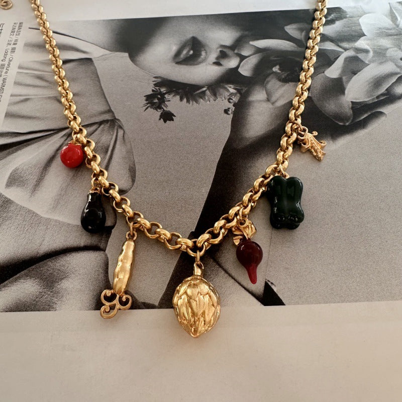 Statement Gold Charm Necklace
