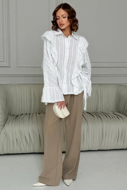 Jacquard Bell Sleeve Loose Blouse