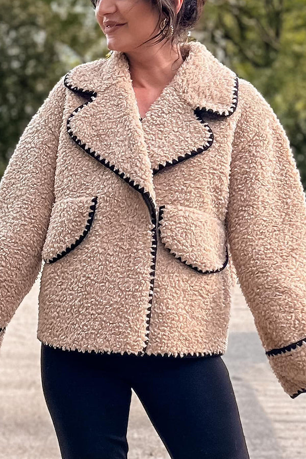 Lamb Wool Lapel Loose Pocket Coat
