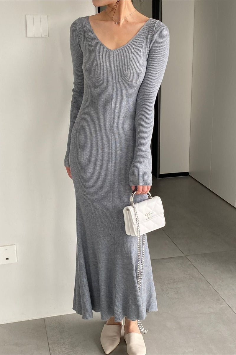 V-neck Wool Sweater Dress