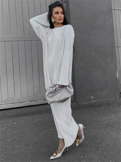 Loose Female Long Dress Long Sleeve Basic High White Summer for Maxi Dress Outfits