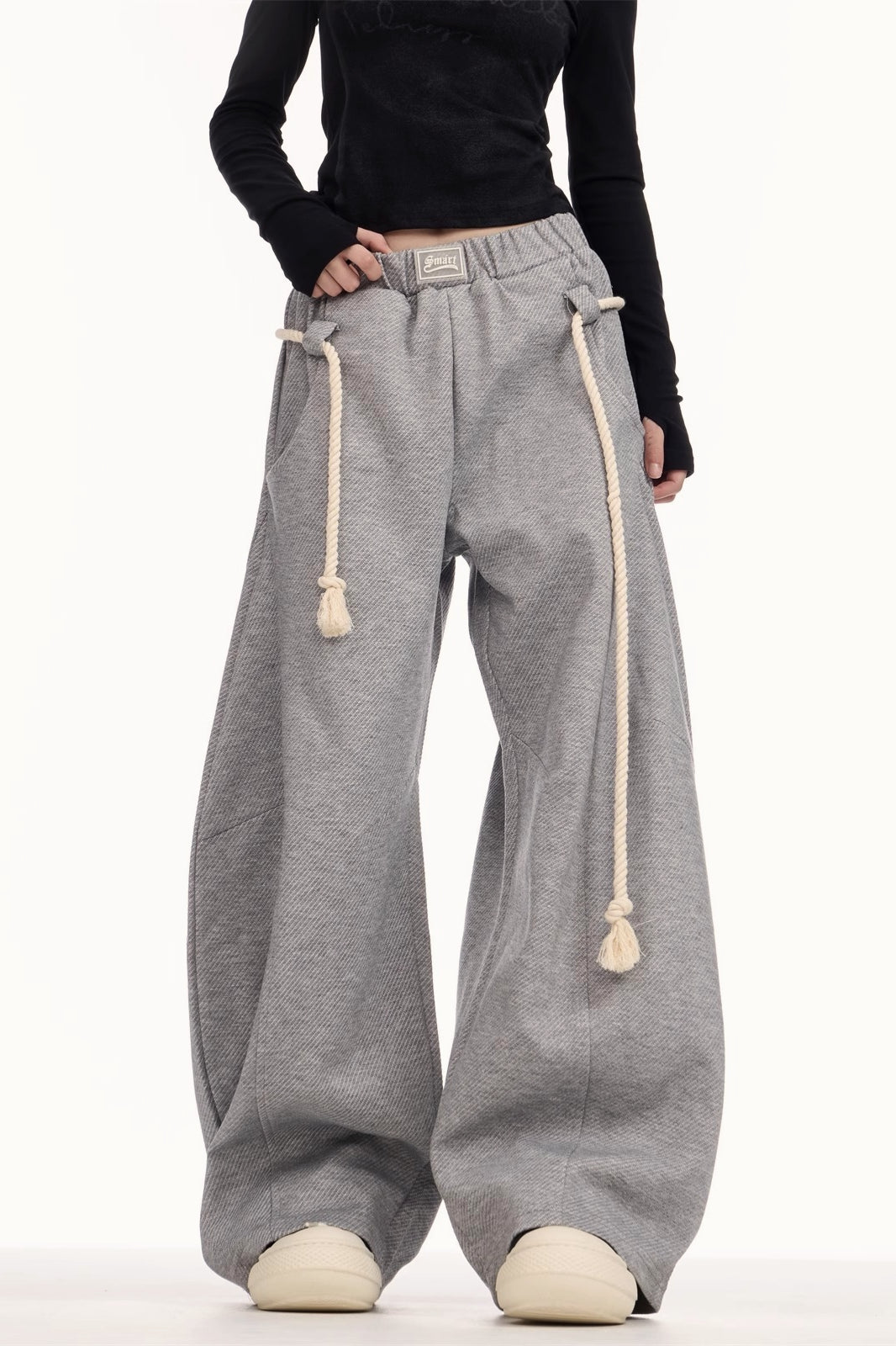 Drawstring Elastic Waist Wide Leg Sweat Pants