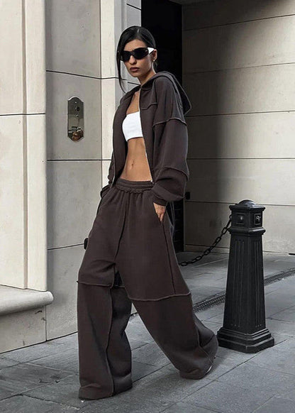 Downtown Energy - Oversized Zip Hoodie & Wide-leg Pants Set