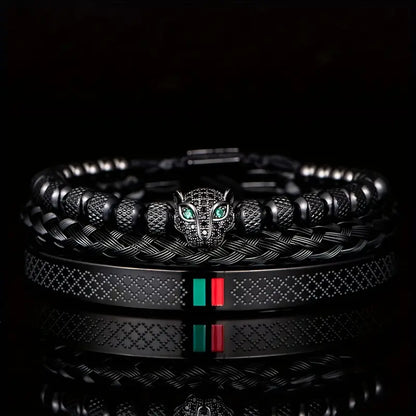 Luxurious Leopard Print Handbraided Leather Bracelet