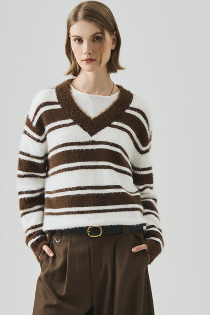 Oversized Striped V-neck Sweater