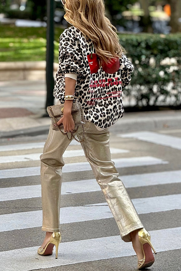 Unique Modern Feel Leopard and Cherry Print Sweatshirt
