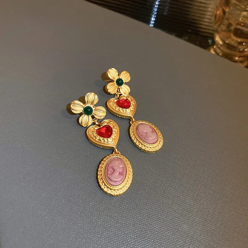 Vintage Floral Cameo Earrings