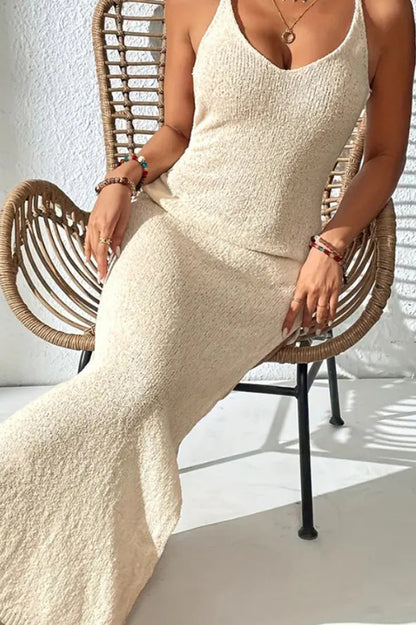 Hollow Out Cami Bodycon Sheer Slit Maxi Dress