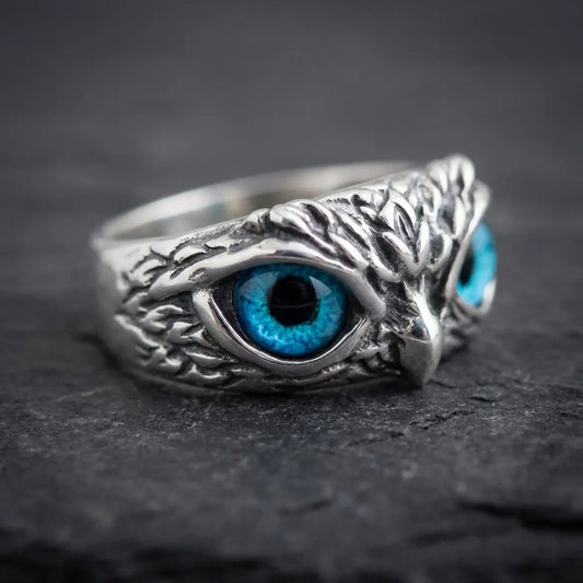 Owl Of Good Luck Adjustable Ring In Silver And Opal