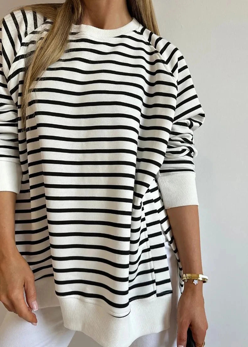 Striped Round Neck Pullover Sweater for