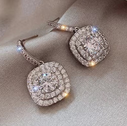 Vintage Silver Square White Stone Dangle