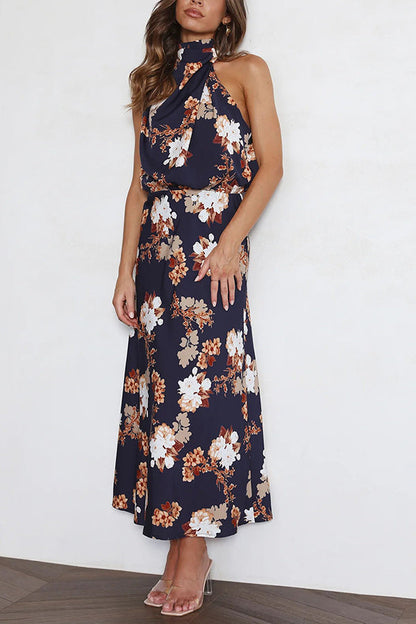 Wine Country Dates Halter Neck Elastic Waist Party Midi Dress