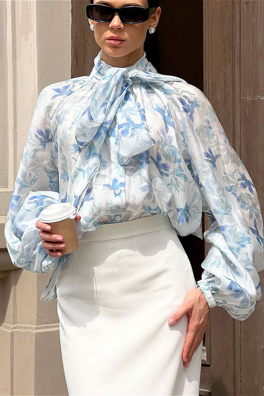 Tie Lantern Sleeve Blouse