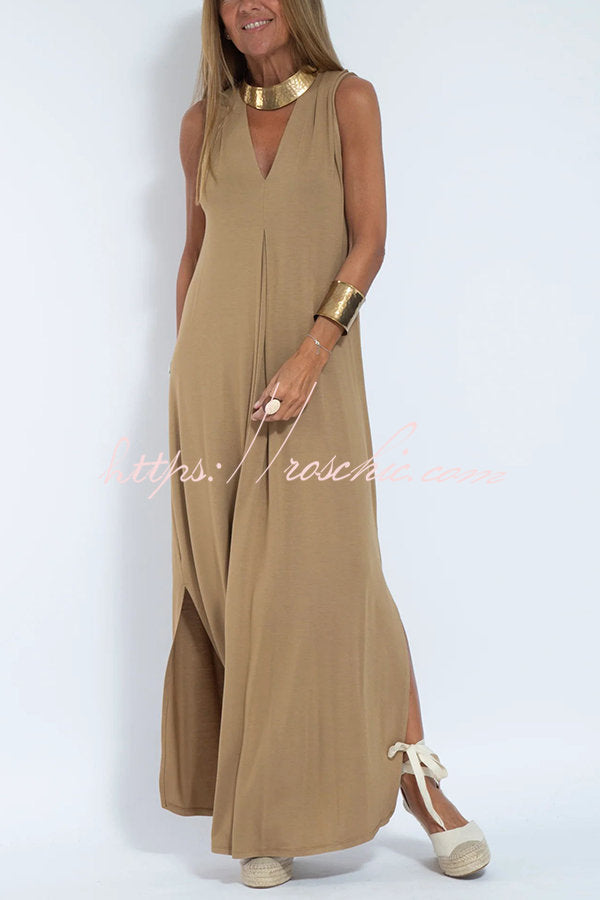 Is Eternal Knit Color Sleeveless Slit Maxi Dress