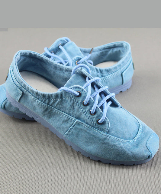 Simple Blue Cotton Fabric Flat Shoes for Cross Strap Flat Shoes