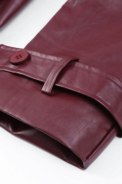 Belted Faux Leather Waist Fit Overcoat