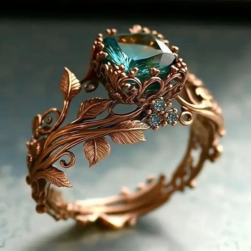 Vintage Botanical Teal Ring