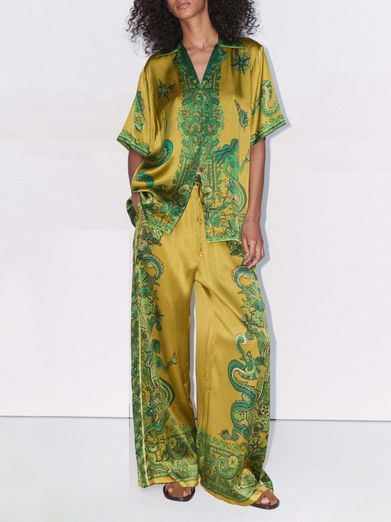 Exquisite Satin Unique Print Wide Leg Pants