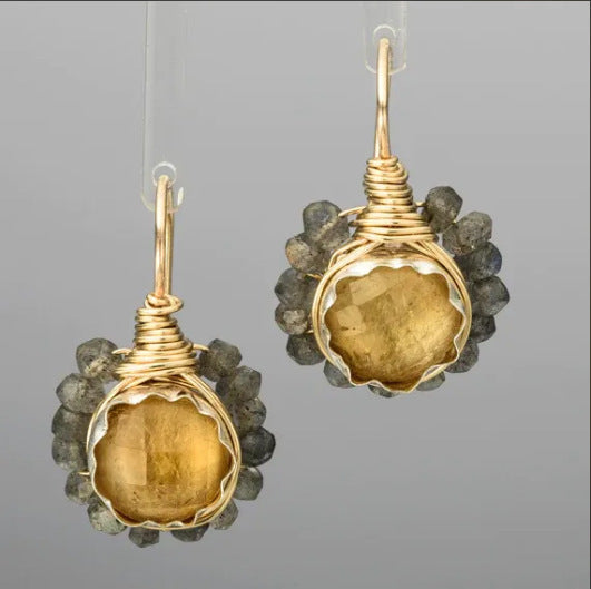 Vintage Gold Labradorite Earrings