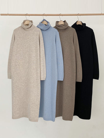 Long Sleeves Loose Color High-neck Sweater Dresses