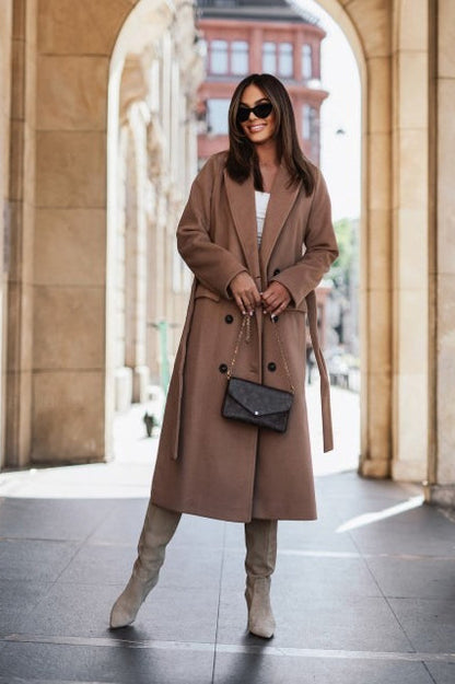 Blazer Lapel Belted Wool Sleeve Overcoat