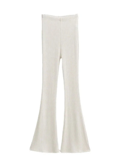 Knitted High Waist Flare Pants for Ribbed Leggings Female Stretchy Bodycon Trousers