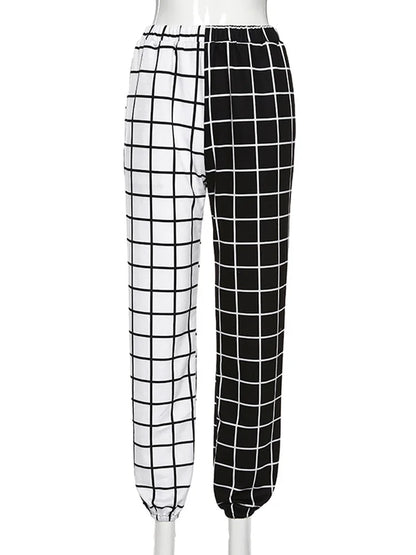 Contrast Cargo Pant for Loose Hight Waist Plaid Jogging Trousers Sporty Pants Elasticity Sportpants Summer