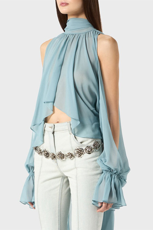 Sweet Irregular Stand Collar Loose Halter Blouse