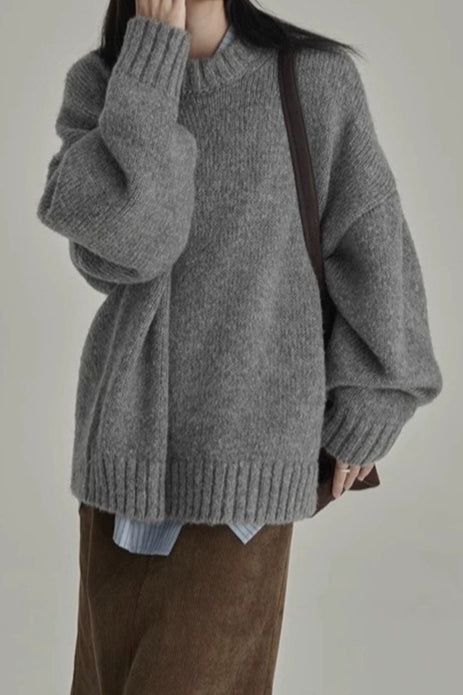 Minimalist Retro Crewneck Color Loose Fit Knit Sweater