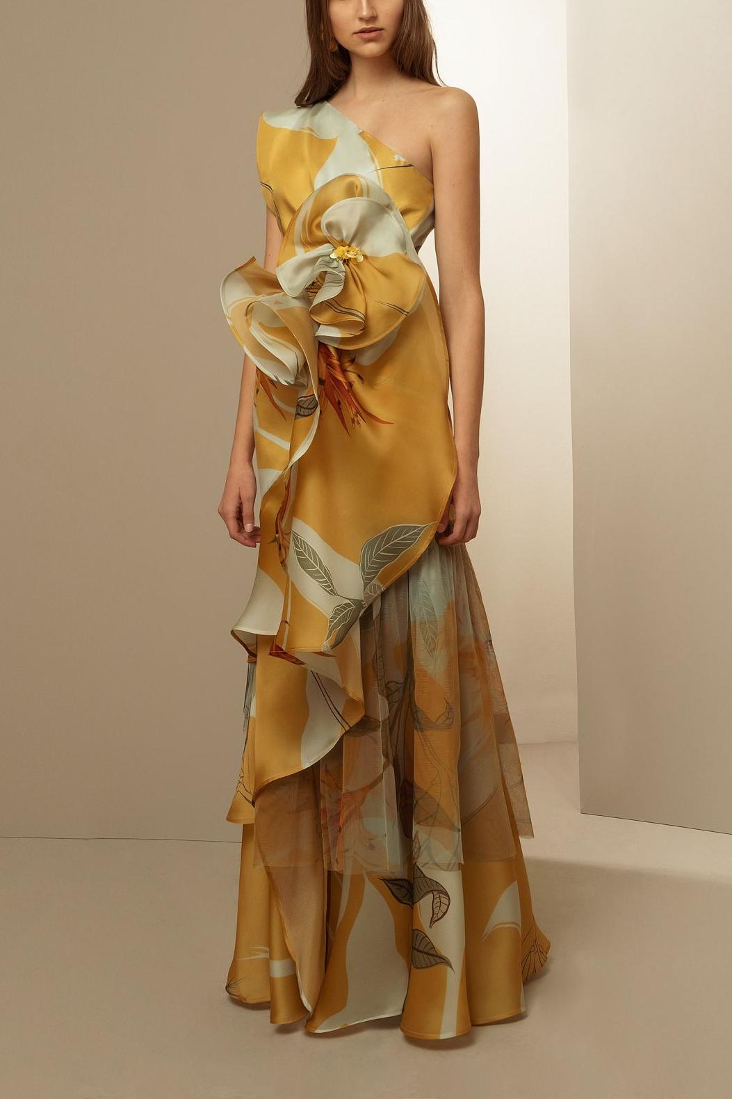 3d One-shoulder Ruffle Maxi Dress
