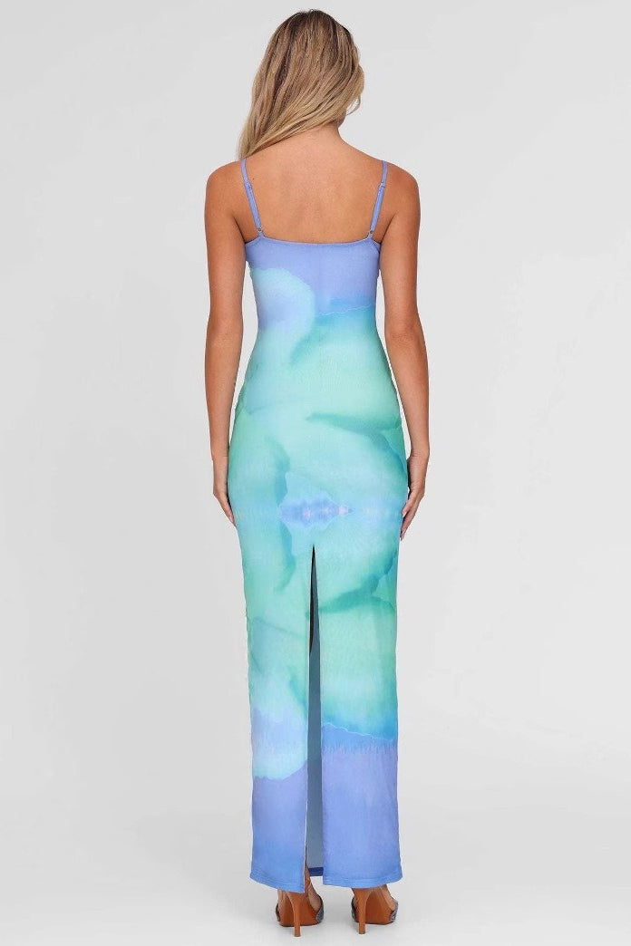 Gradient Spaghetti Strap Fitted Bodycon Maxi Dress