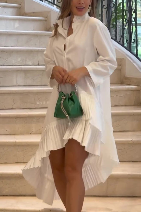Color Palace Style Loose Irregular Pleated Hem Mini Dress