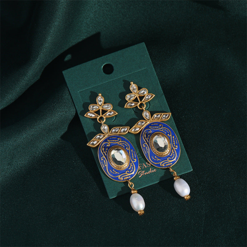 Vintage Blue Enamel Earrings