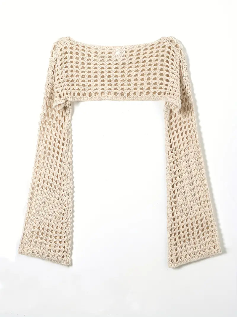 Y2k Crochet Cropped Flared Sleeve Knit Sweater