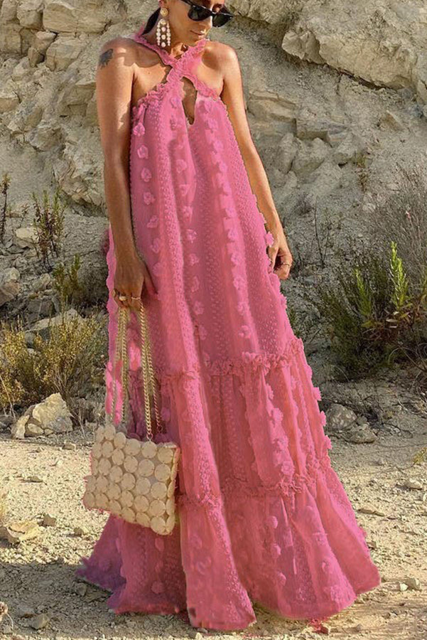 Sweet by the Sea Flower Decor Halter Maxi Dress