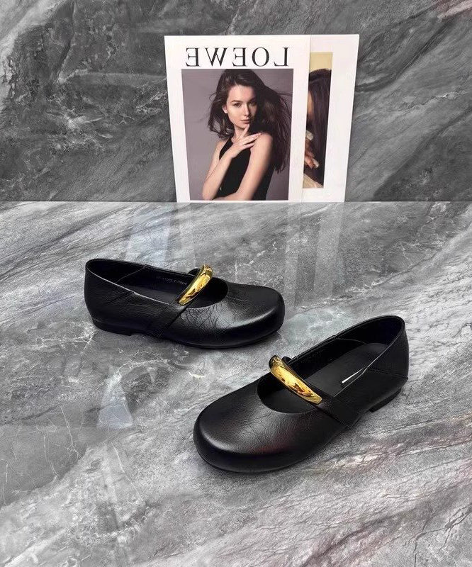 Splicing Comfy Flat Shoes Black Faux Leather