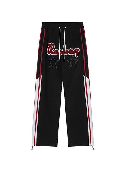 Contrast Color Y2k Flocking Print Star Patch Baggy Sweatpants