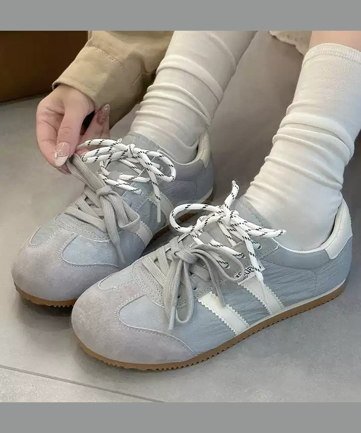 Yellow Flat Feet Shoes Suede Splicing Lace Up