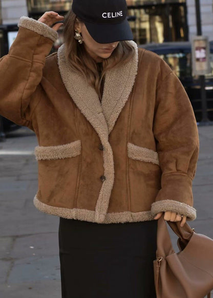 Sable Shearling-lined Coat – Brown Faux Suede Jacket With Teddy Interior