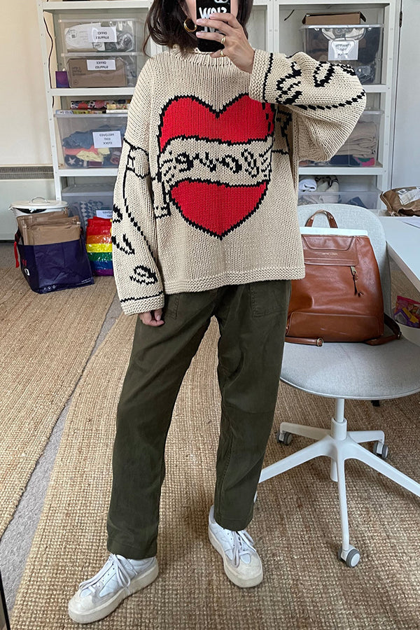 Love Is a Gift Creative Love Pattern Knit Loose Pullover Sweater