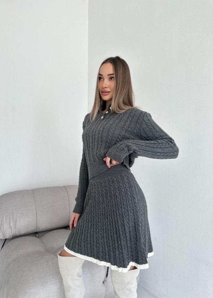 Cable-knit Buttoned Sweater Dress Set