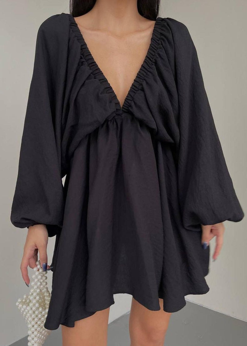 V-neck Lantern Sleeve Dress