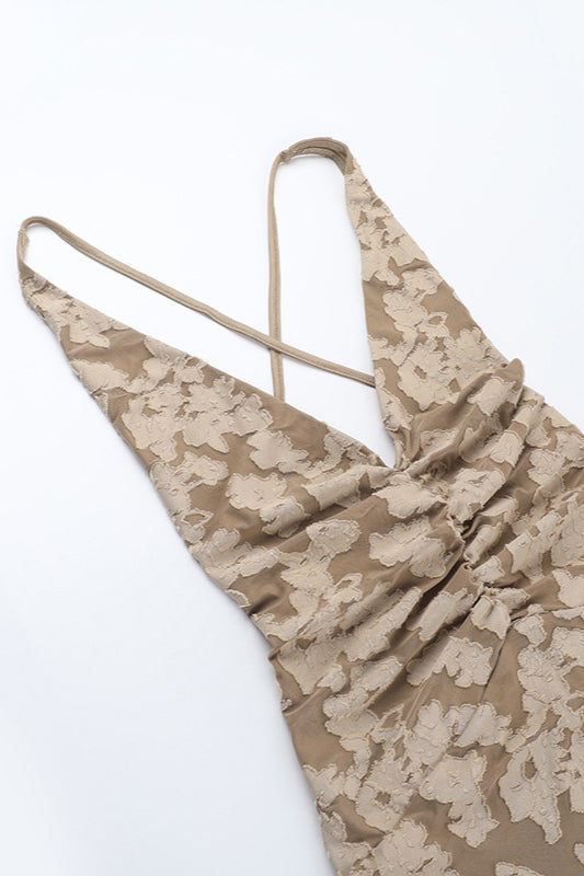 Jacquard V-neck Backless Cami Maxi Dress