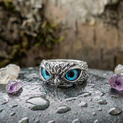 An Owl Of Good Luck Adjustable Ring In Silver And Opal