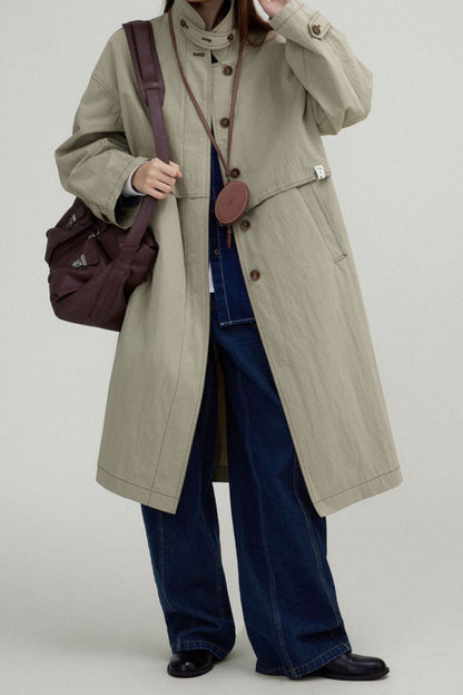 Stand Collar Wash Long Overcoat