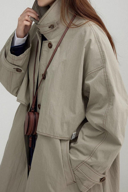Stand Collar Wash Long Overcoat