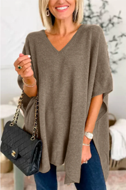 V Neck Loose Fit Poncho Sweater